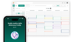 Schermo del telefono che mostra Emma, l'assistente telefonica di OneDoc che fissa appuntamenti nell'agenda OneDoc Pro.