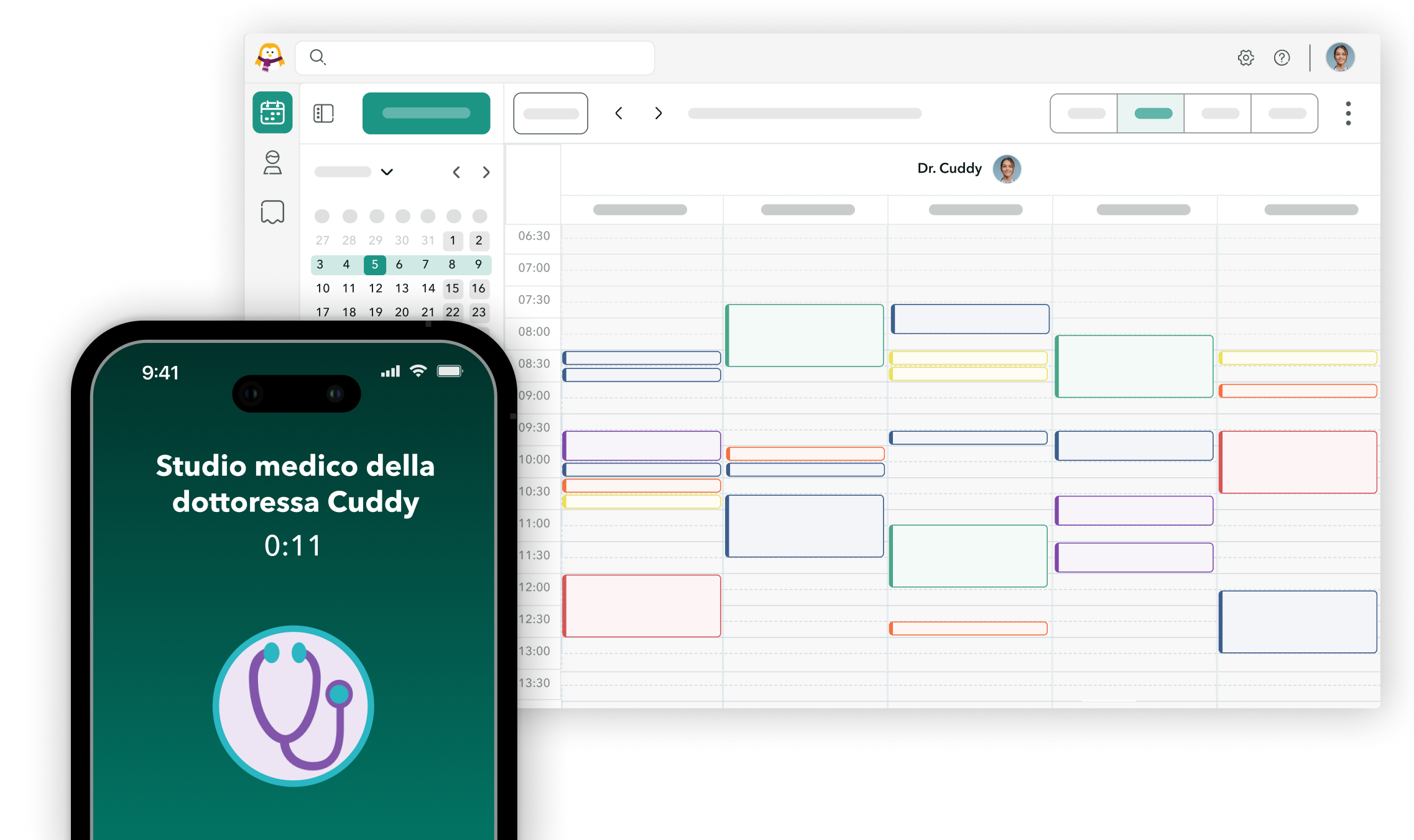 Emma-assistente-telefonica-prenotazione-online Schermo del telefono che mostra Emma, l'assistente telefonica di OneDoc che fissa appuntamenti nell'agenda OneDoc Pro.