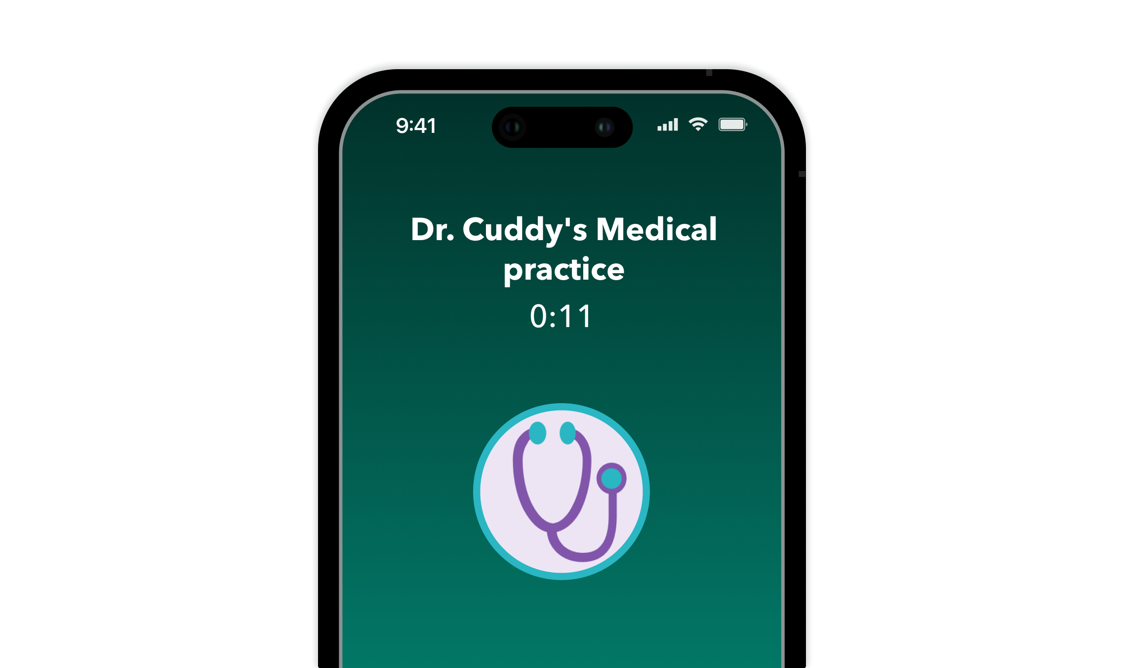 Phone screen displaying an ongoing call between a patient and OneDoc's Emma telephone assistant