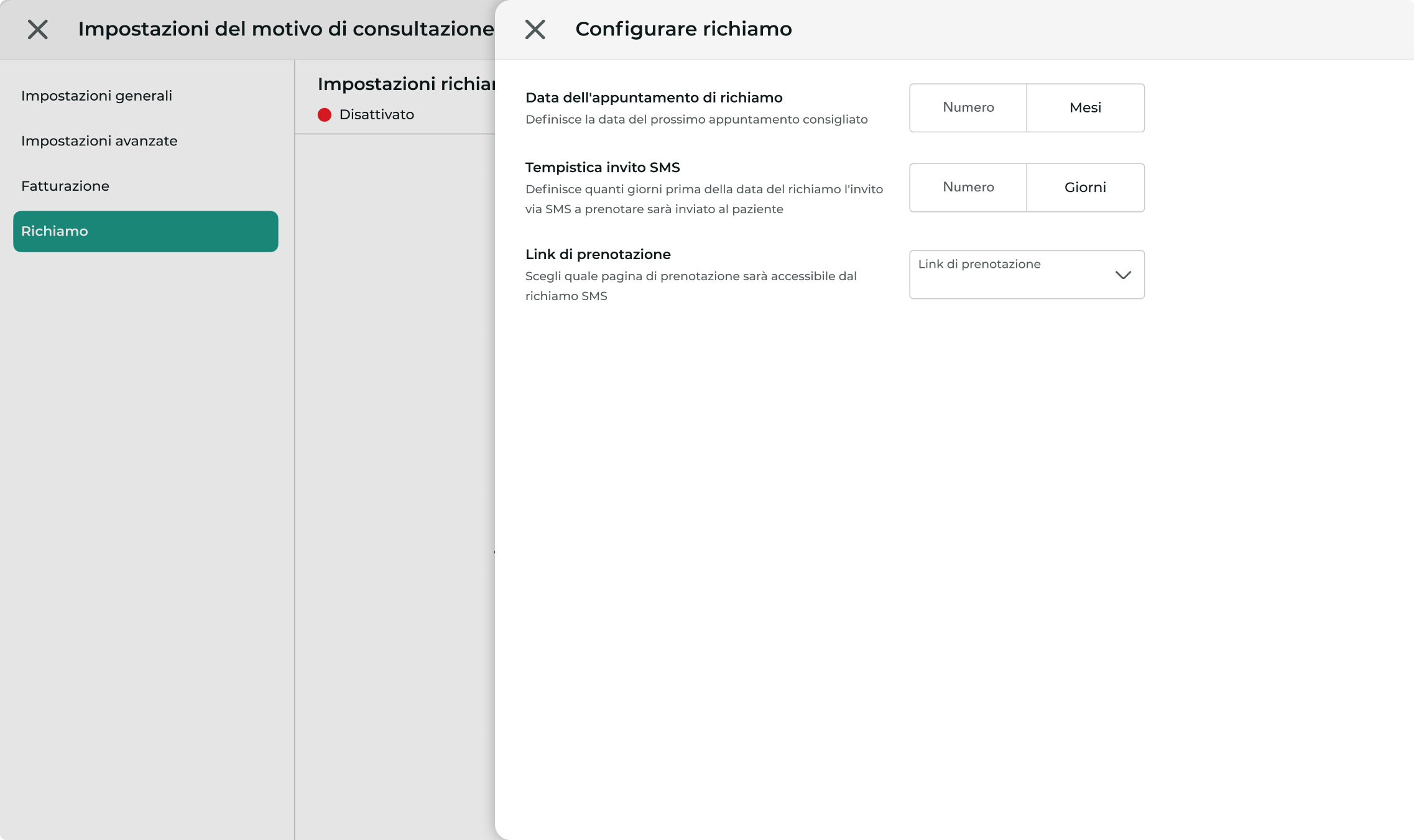 Visualizzazione delle impostazioni di configurazione dell'SMS di invito all'appuntamento di follow-up.