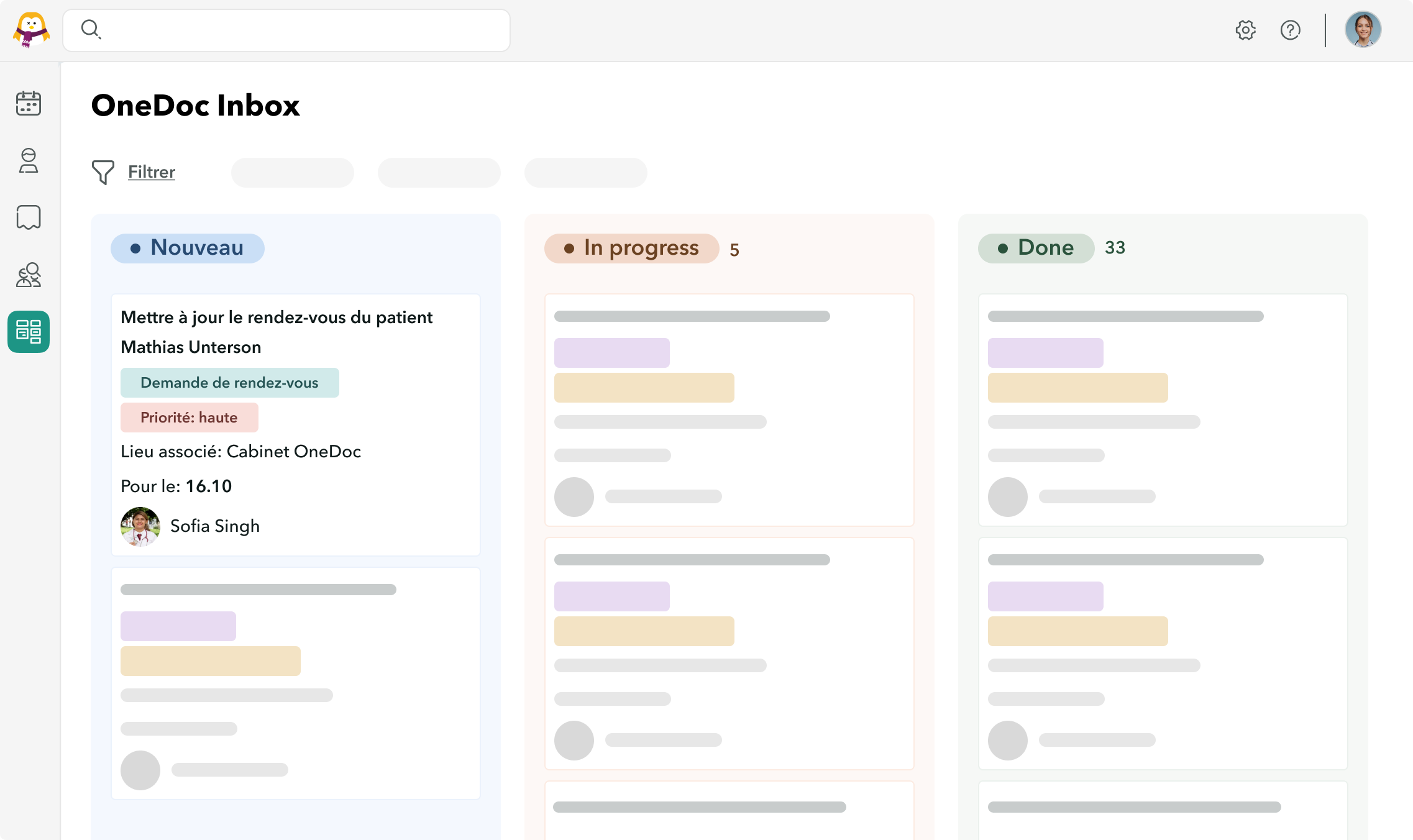 Inbox-nouvelle-tache Vue du gestionnaire de tâches OneDoc Inbox avec l'ajout d'une nouvelle tâche