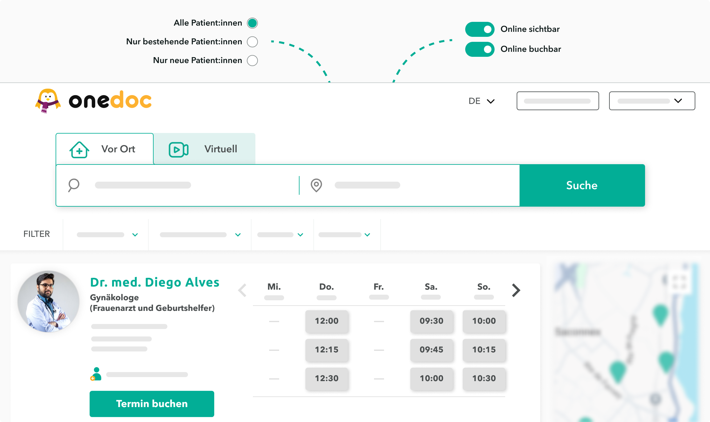 Ansicht der Konfiguration der auf OneDoc Pro akzeptierten Patienten