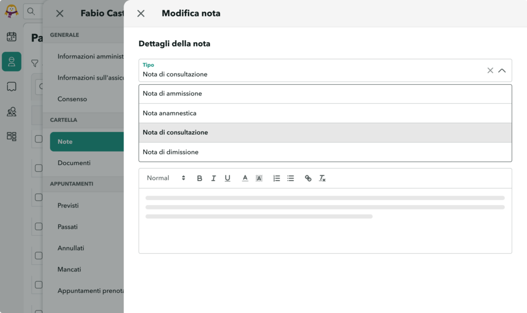 Panoramica sulla creazione di note in OneDoc Pro con la selezione del tipo di nota