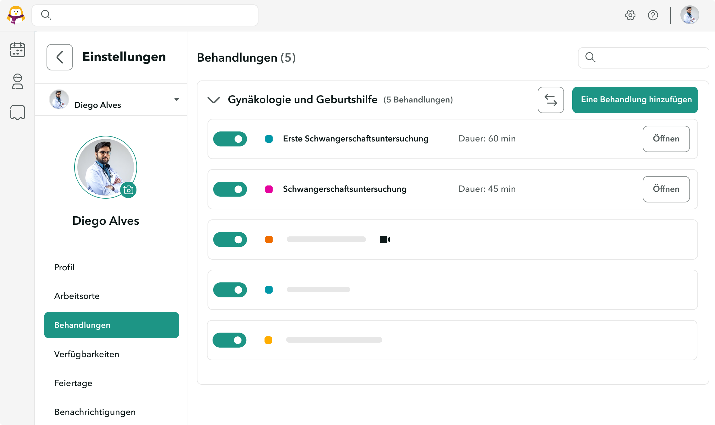 Ansicht der Konfigurationseinstellungen für einen Grund für einen Besuch beim Frauenarzt.
