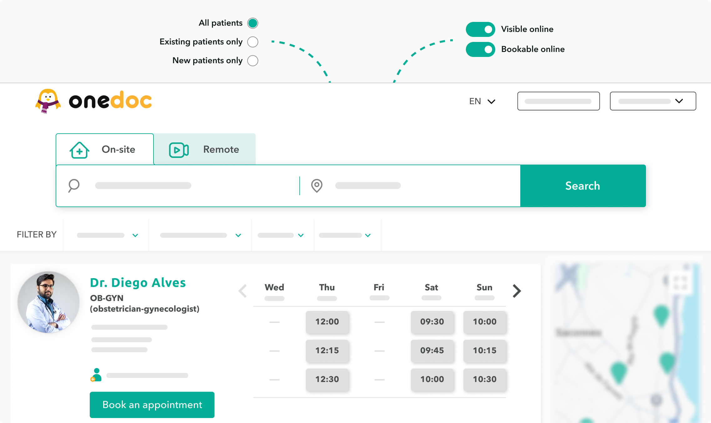 View of the configuration of patients accepted on OneDoc Pro
