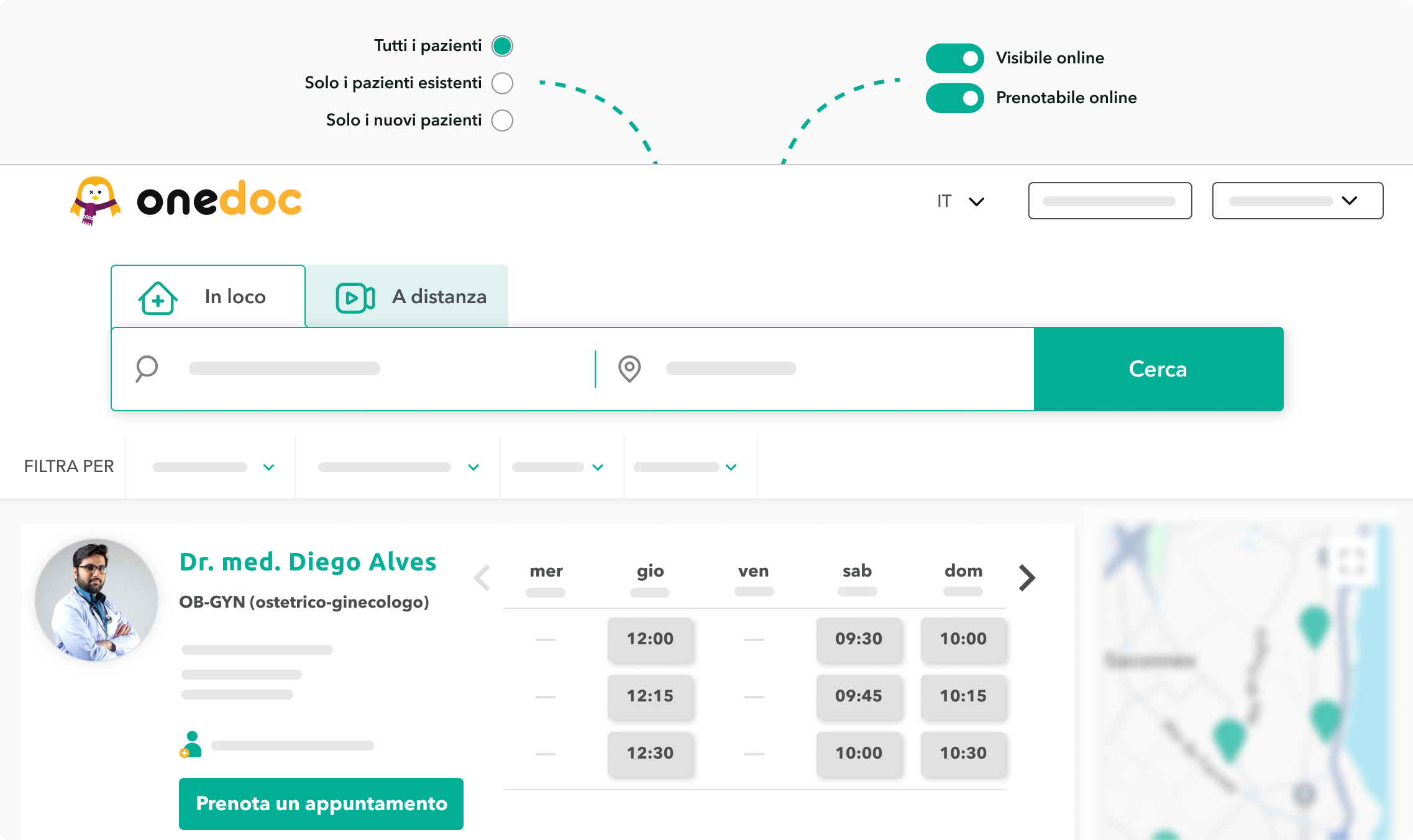 Visualizzazione della configurazione dei pazienti accettati su OneDoc Pro