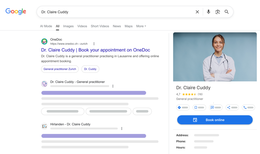 google search results google booking