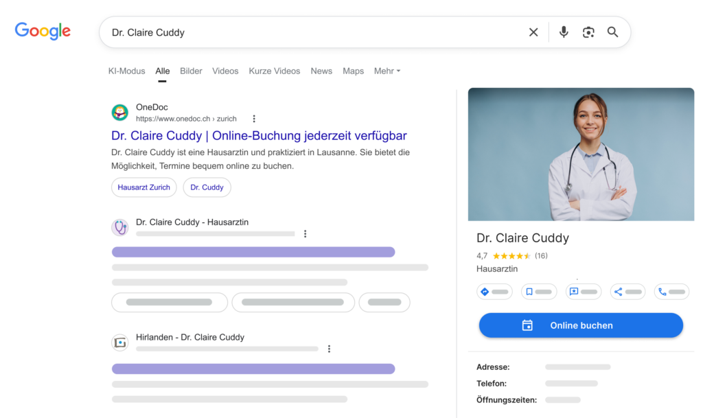 Google Suchergebnisse Buchungsbutton