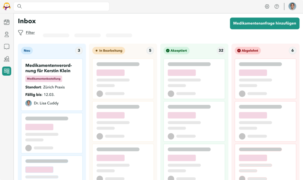 Medikamentbestellung-OneDoc Inbox View medication orders directly in the One Doc Inbox interface