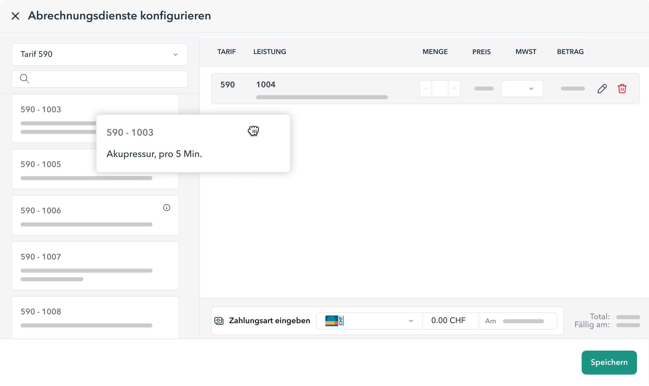 OneDoc Invoice-Schnittstelle mit einfacher Rechnungserstellung nach Tarif 590 durch Ziehen und Ablegen der gewünschten Leistung