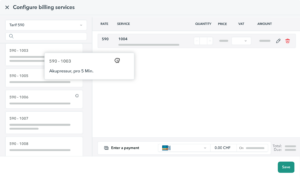 create-invoice-tarif-590 OneDoc Invoice interface with easy invoice creation using Tarif 590 by dragging and dropping the desired service