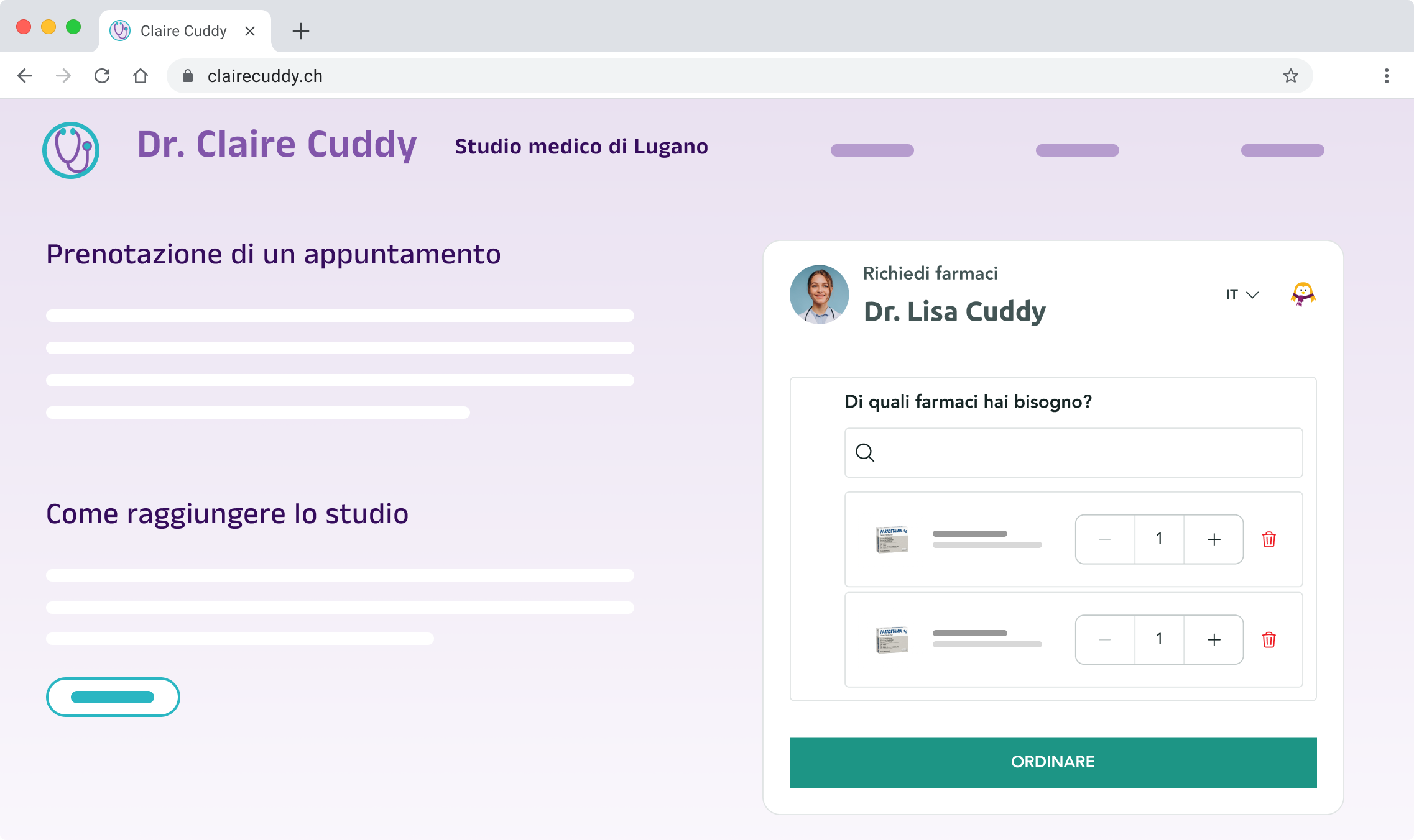 Esempio di sito web di un operatore sanitario sul quale è possibile ordinare farmaci.